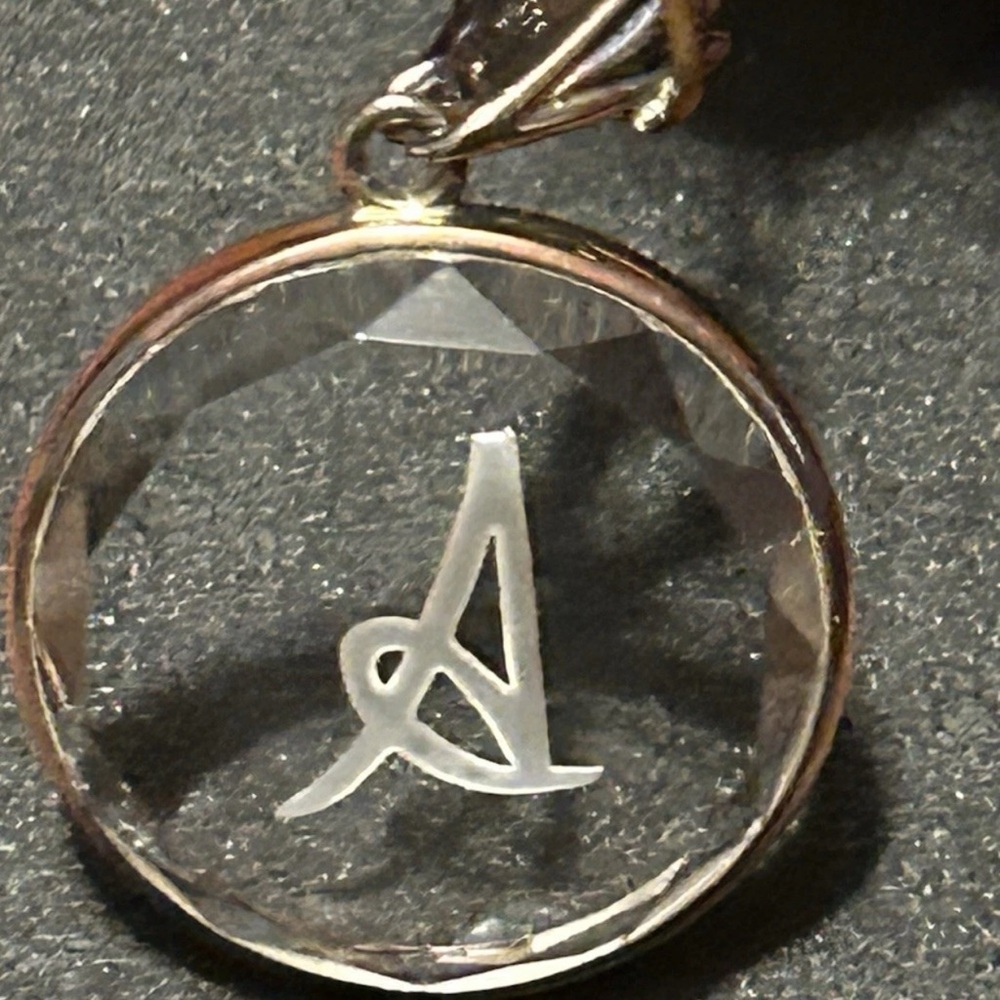 Sterling Silver Etched Initial "A" Faceted Crystal Pendant 925 Hallmark China